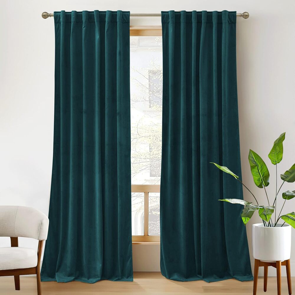 New Room Darkening, Soft, Durable Velvet Curtains 2 Panels Set in Peacock Blue
